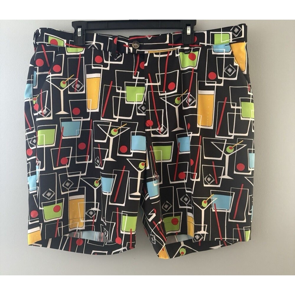 Loudmouth Golf Shorts Mens 40 Black Happy Hour Martini Cocktail Party Retro Fun